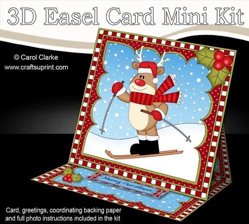 3D Easel Card Mini Kit - Christmas Rudolph is Skiing