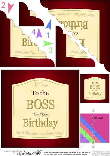 Happy Birthday To the BOSS - Red Wine Label Scallop Corner side stacker