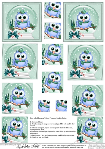 Christmas Little Hoot Owl Snowglobe Twisted Pyramage sheet