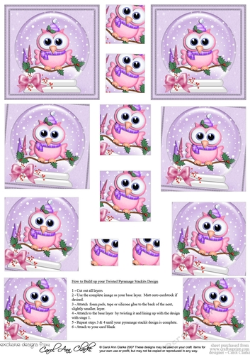 Christmas Little Hoot Owl Snowglobe Twisted Pyramage sheet