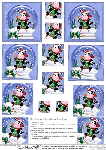 Christmas Milly Moo Cow Snowglobe Twisted Pyramage sheet