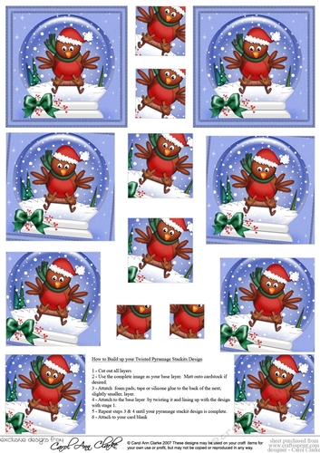 Christmas Cute Robin Snowglobe Twisted Pyramage sheet