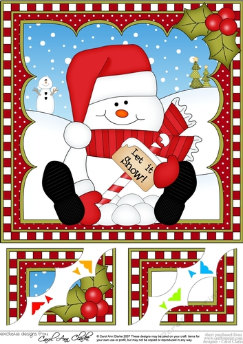 Christmas Snowman Oli 8 x 8 Scalloped Corner Topper 