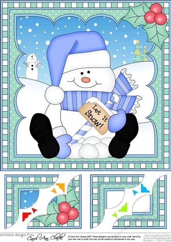 Christmas Snowman Oli 8 x 8 Scalloped Corner Topper 