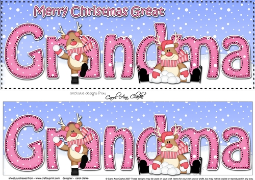 Large DL Merry Christmas GREAT GRANDMA 3D decoupage with Rudolph
