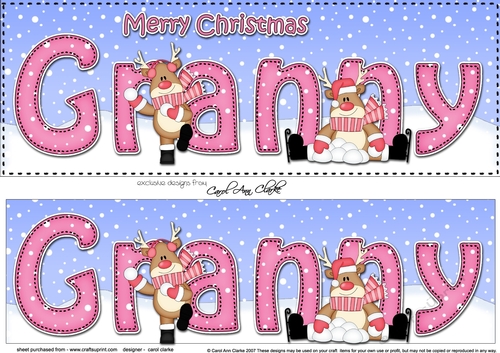 Large DL Merry Christmas GRANNY 3D decoupage with Rudolph