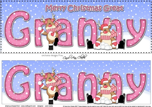 Large DL Merry Christmas GREAT GRANNY 3D decoupage with Rudolph