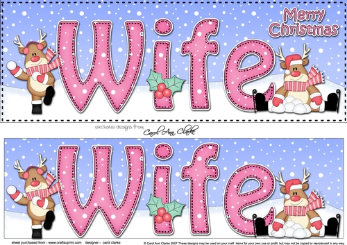 Large DL Merry Christmas WIFE 3D decoupage with Rudolph