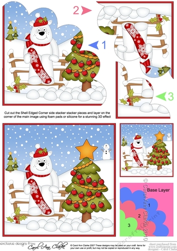 Christmas Ben Polar Bear has decorated the Xmas Tree Shell Edged Corner Side Stacker