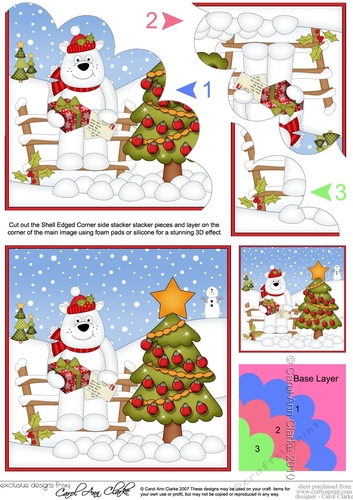 Christmas Ben Polar Bear has decorated the Xmas Tree Shell Edged Corner Side Stacker