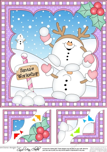 Christmas Snowball Sam 8 x 8 Scalloped Corner Topper  