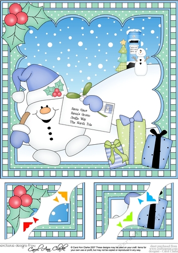 Christmas Snowball Sam 8 x 8 Scalloped Corner Topper  