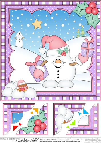 Christmas Snowball Sam 8 x 8 Scalloped Corner Topper  