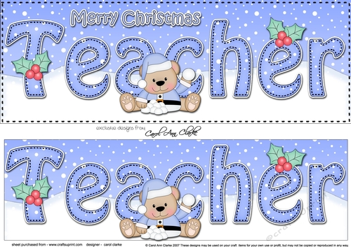 Large DL Merry Christmas TEACHER 3D decoupage with Livvy Bear