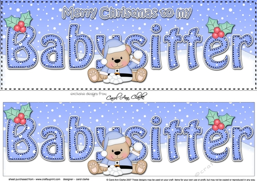 Large DL Merry Christmas BABYSITTER 3D decoupage with Livvy Bear