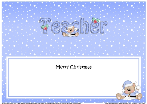 Large DL Merry Christmas TEACHER insert with Livvy Bear