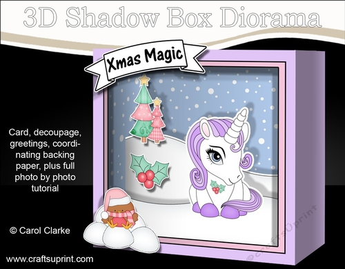 3D Christmas Diorama Shadow Box Card Mini Kit - Cute Little Unicorn