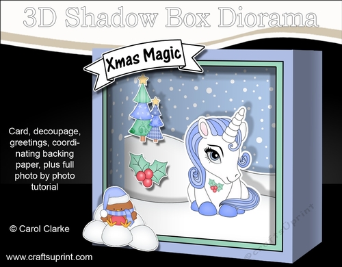 3D Christmas Diorama Shadow Box Card Mini Kit - Cute Little Unicorn
