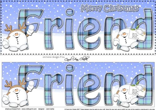Large DL Merry Christmas FRIEND 3D decoupage with Tartan Snowball Sam