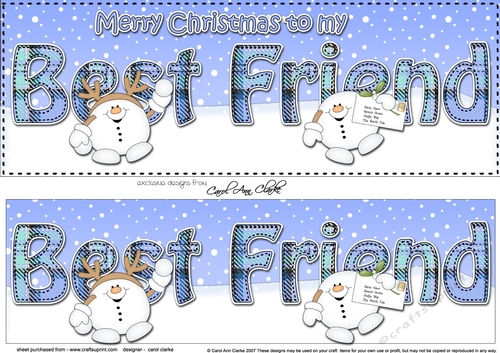 Large DL Merry Christmas BEST FRIEND 3D decoupage with Tartan Snowball Sam