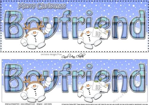 Large DL Merry Christmas BOYFRIEND 3D decoupage with Tartan Snowball Sam