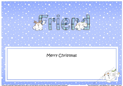 Large DL Merry Christmas FRIEND insert with Tartan Snowball Sam