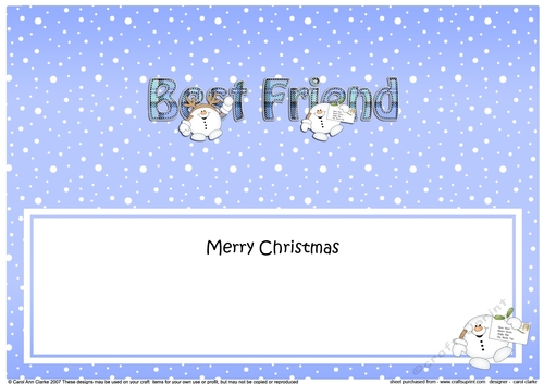 Large DL Merry Christmas BEST FRIEND insert with Tartan Snowball Sam