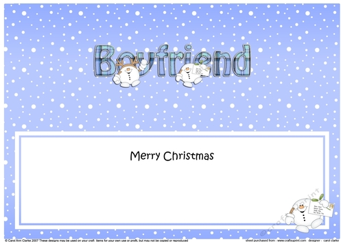 Large DL Merry Christmas BOYFRIEND insert with Tartan Snowball Sam