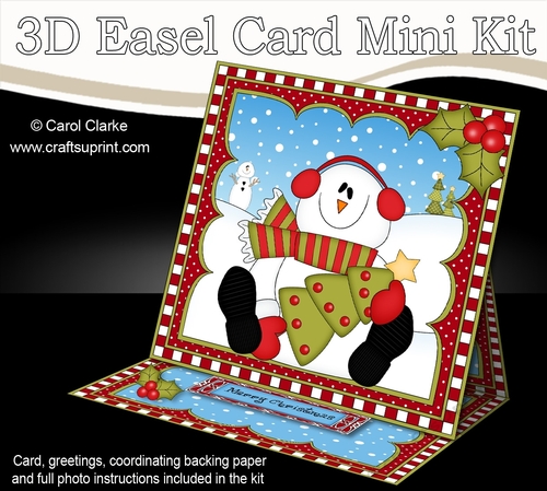 3D Easel Card Mini Kit - Christmas Snowman Rio has an Xmas Tree