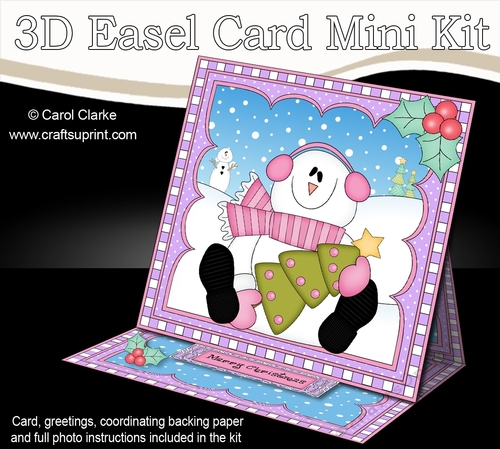 3D Easel Card Mini Kit - Christmas Snowman Rio has an Xmas Tree