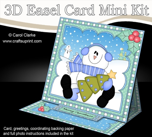 3D Easel Card Mini Kit - Christmas Snowman Rio has an Xmas Tree