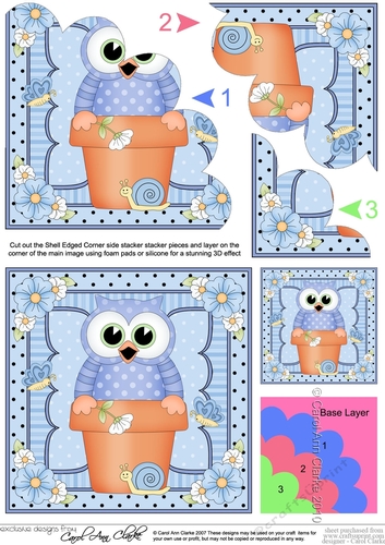 Flower Pot Friends Cute Little Hoot Owl Shell Edged Corner Side Stacker