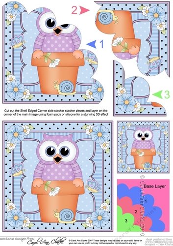 Flower Pot Friends Cute Little Hoot Owl Shell Edged Corner Side Stacker
