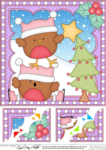 Christmas 8 x 8 Scalloped Corner Topper - Bobbin Robins are putting the star on the Xmas Tree 