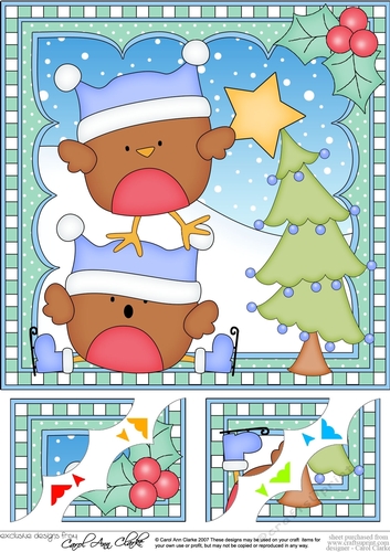 Christmas 8 x 8 Scalloped Corner Topper - Bobbin Robins are putting the star on the Xmas Tree 
