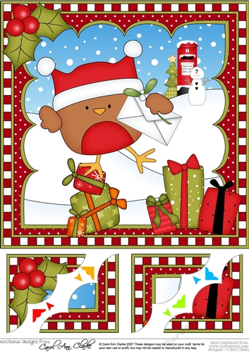 Christmas 8 x 8 Scalloped Corner Topper - Bobbin Robin has a Letter for Santa