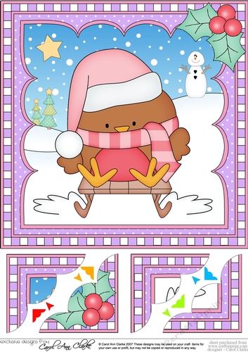 Christmas 8 x 8 Scalloped Corner Topper - Bobbin Robin is Sledging