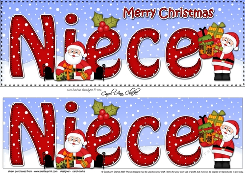 Large DL Merry Christmas NIECE 3D decoupage with Santa 3D decoupage 