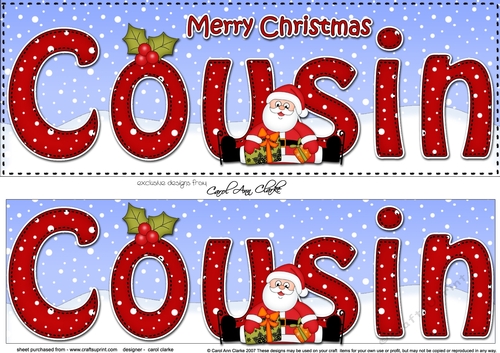 Large DL Merry Christmas COUSIN 3D decoupage with Santa 3D decoupage 