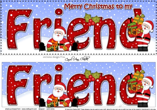 Large DL Merry Christmas to my FRIEND 3D decoupage with Santa 3D decoupage 