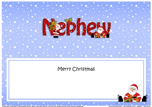 Large DL Merry Christmas NEPHEW insert with Santa 3D decoupage 