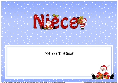 Large DL Merry Christmas NIECE insert with Santa 3D decoupage 