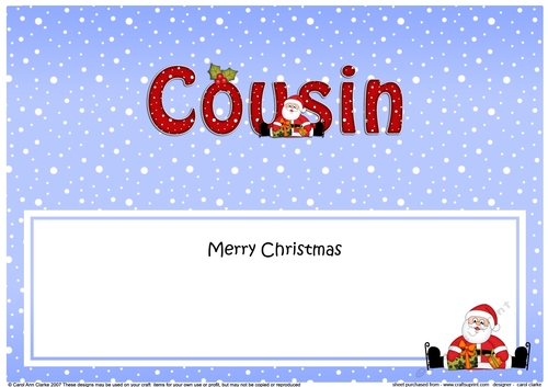 Large DL Merry Christmas COUSIN insert with Santa 3D decoupage 