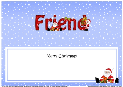 Large DL Merry Christmas FRIEND insert with Santa 3D decoupage 