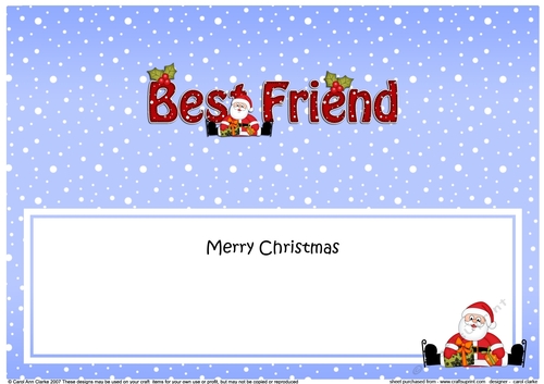 Large DL Merry Christmas BEST FRIEND insert with Santa 3D decoupage 