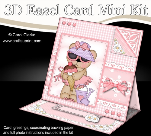 3D Easel Card Mini Kit - Pretty in Pink - Livvy Bear has an Ice Cream