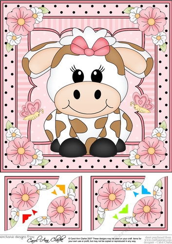 8 x 8 Cute Little Milly Moo Cow Scalloped Corner Topper 