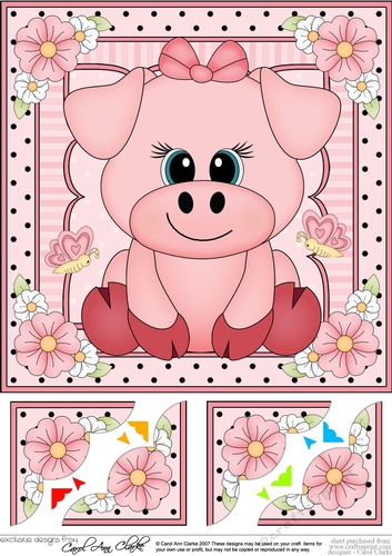 8 x 8 Cute Little Pig Scalloped Corner Topper 