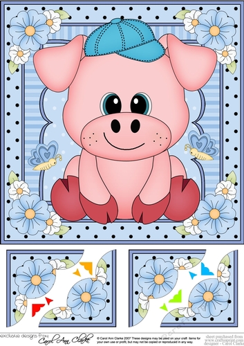 8 x 8 Cute Little Pig Scalloped Corner Topper 