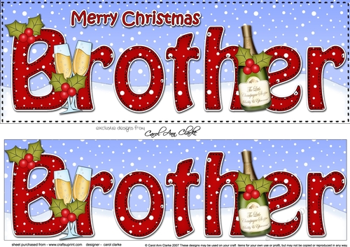 Large DL Merry Christmas BROTHER with Champagne 3D decoupage 
